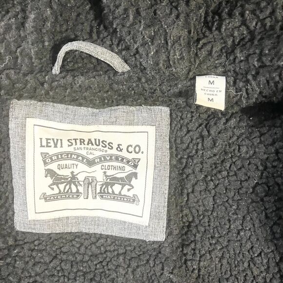 LEVIS Jacket Mens Medium Gray Sherpa Lined Hooded Coat Workwear‎ Outdoors - Picture 3 of 7